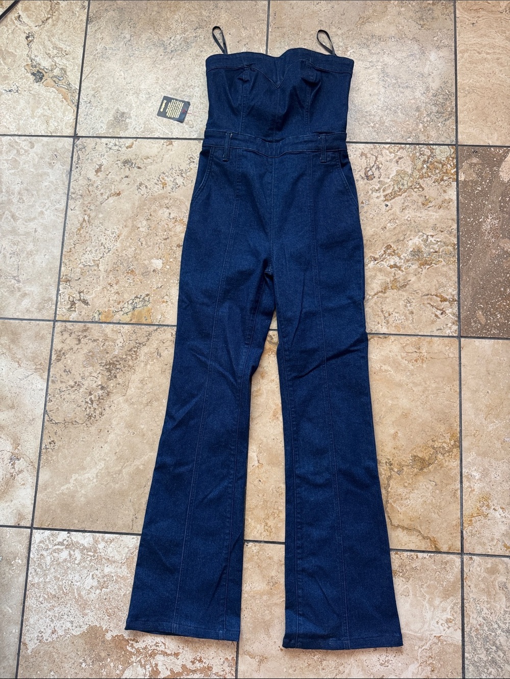 Bebe Strapless Dark Blue Denim Jumpsuit size 4
